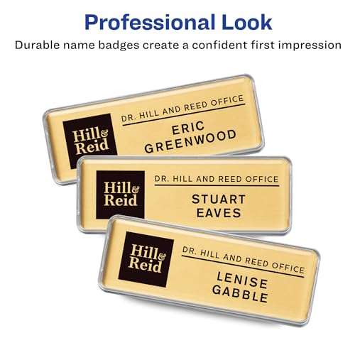 The Mighty Badge by Avery, 1" x 3" Gold Name Tags, 10 ID Badges, 80 Inserts for Laser Printers (71204) 4