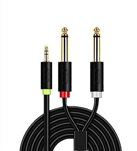 Hosyl Gold-Plated 3.5mm 1/8" TRS Male to 2X 6.35mm 1/4" TS Male Mono Y Cable Splitter with for Laptop, CD Players, Power Amplifier, Mixer, Home Stereo Systems (5FT/1.5M) 2
