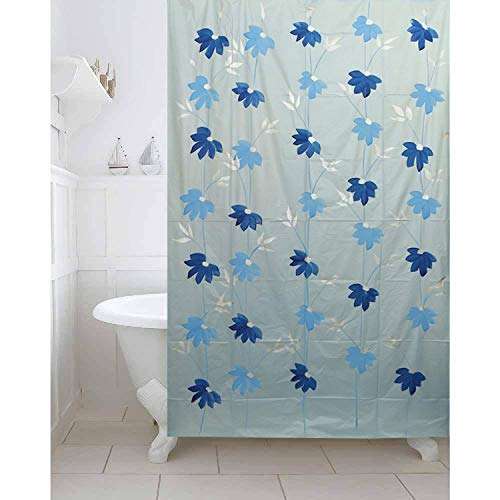 Heart Home Flower Design Waterproof PVC Shower Curtain with 8 Hooks 54 inch x 84 inch (Sky Blue) CTHH5537