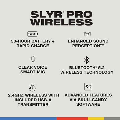 Skullcandy SLYR Pro Wireless Multi-Platform Gaming Headset, Bluetooth Headphones, Up to 24 Hrs Battery, PC, PlayStation, Nintendo Switch, 2.4GHz Low Latency Wireless Transmitter Included - White/Blue 4