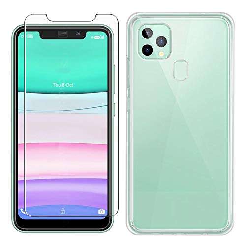AQGG Tempered Glass Film + Cover for Oukitel C22 [5.86"], Screen Protector and Soft Silicone Case Bumper Shell Transparent Protective TPU Cases -Clear 1