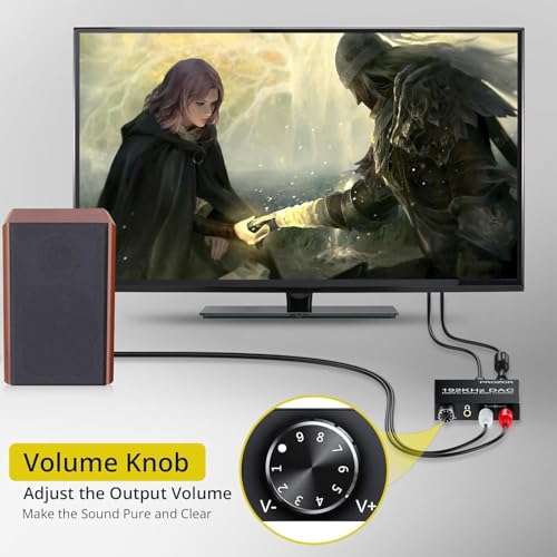 PROZOR 192KHz Digital to Analog Audio Converter Optical to RCA Adapter Upgrade Volume Adjustable DAC with Optical Cable, SPDIF TOSLINK to Stereo L/R & 3.5mm Jack Converters 5