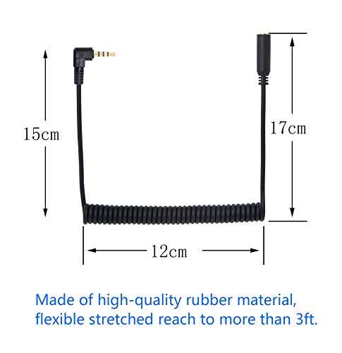 CERRXIAN 3.5mm Extension Cable, 90 Degree Right Angle 3.5mm Male to Female Jack 4 Pole Extension Aux Audio Coiled Spiral Cable(Black) 3