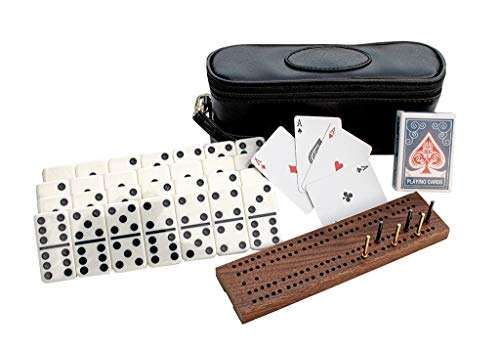 Alex Cramer The Perfect Traveler Classic Domino Set with Leather-Look Travel Case and a Deck of Miniature Playing Cards (Domino Set) 2