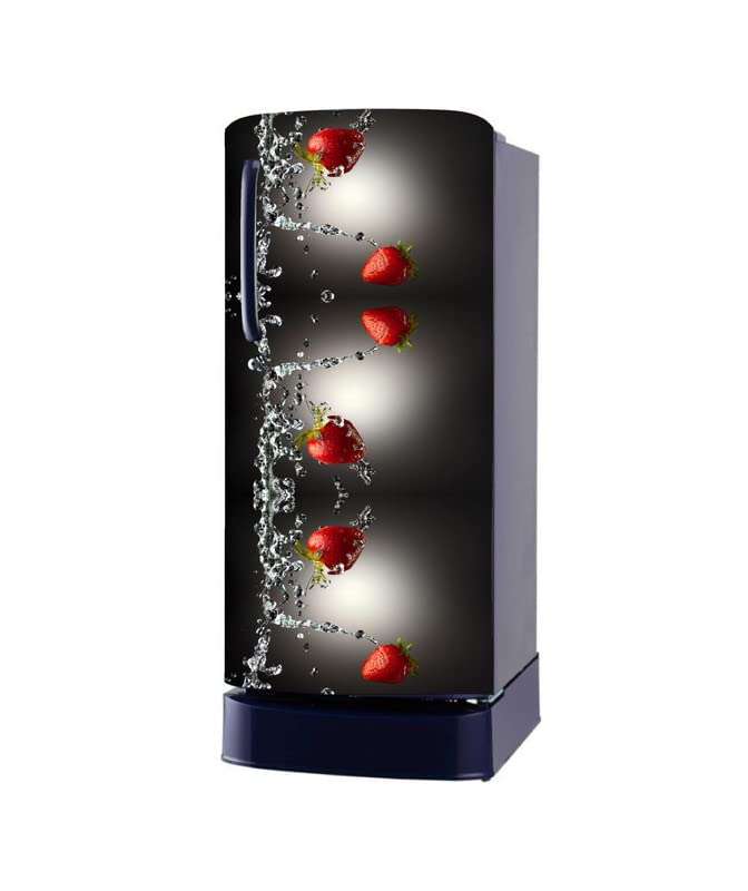 Advait Designs Strawbery Fruit Water Splash Fridge Decorative Sticker(Multicolor Vinyl 120X60)