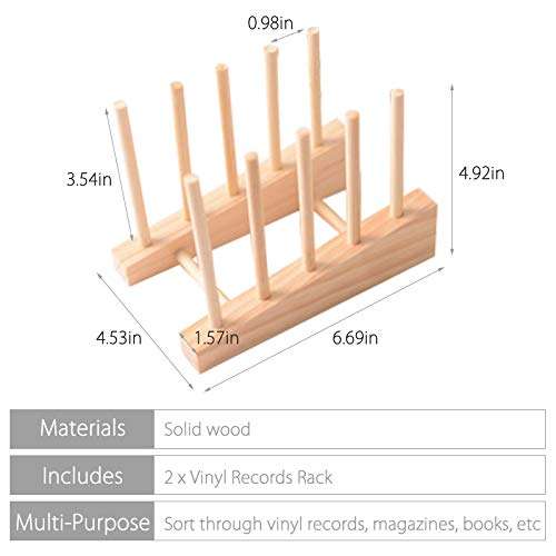 MOCOHANA 2 Pack Vinyl Record Storage Holder Premium Wood Vinyl Display Stand Magazine Rack Book Holder Multifunction Organizer Home Office Storage Rack, for 12" or 7" Records 2