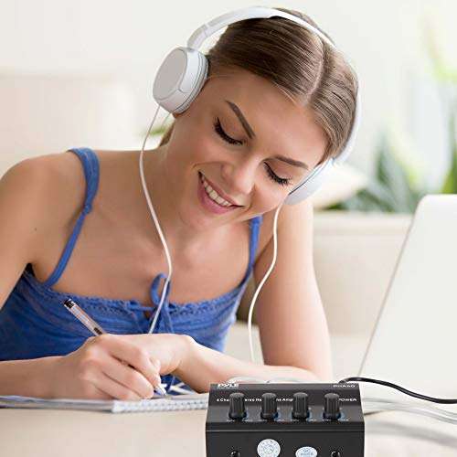 Pyle 4-Channel Portable Stereo Headphone Amplifier - Professional Multi Channel Mini Earphone Splitter Amp w/ 4 ¼” Balanced TRS Headphones Output Jack and 1/4" TRS Audio Input For Sound Mixer 5