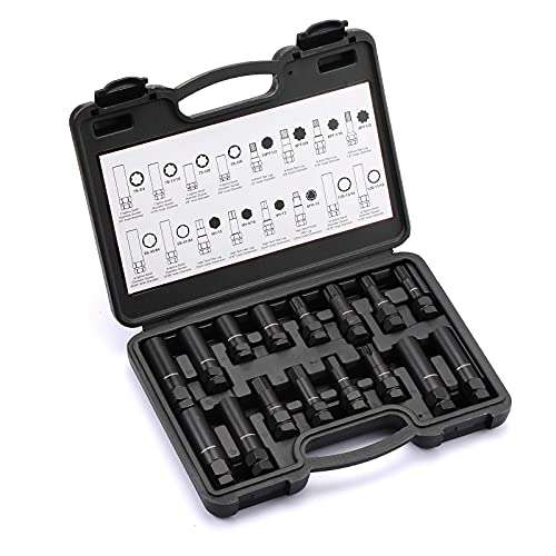 MIXPOWER 16-Piece Locking Lug Nut Master Key Set of Spline Star and Hex Style Keys, Wheel Lock Removal Kit, Thin-Walled and Long Lug Keys to Prevent Damage to Wheels Double-Hex Heads 1