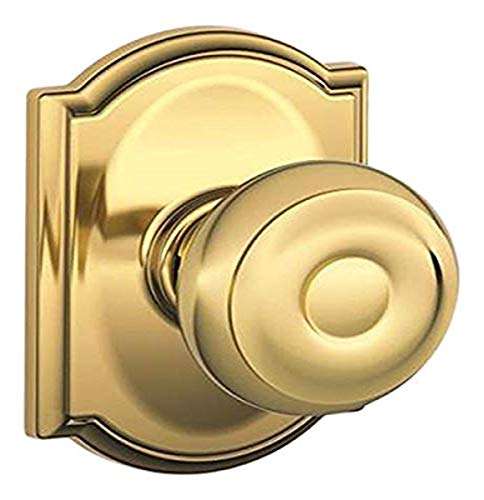 Schlage Lock Company F10GEO505CAM Lifetime Polished Brass Knobset Schlage F10-GEO-CAM Passage Georgian Door