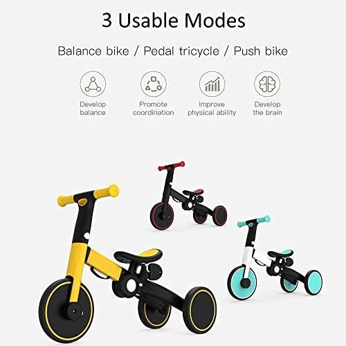 3 in 1 Toddler Bike Kids Tricycle Children Balance Bike Push Bicycle Pedal Trike Bike Removable Pedals Lightweight Portable Foldable No Assembly 2-4 Year Old - by M.A.D. for Everything 3