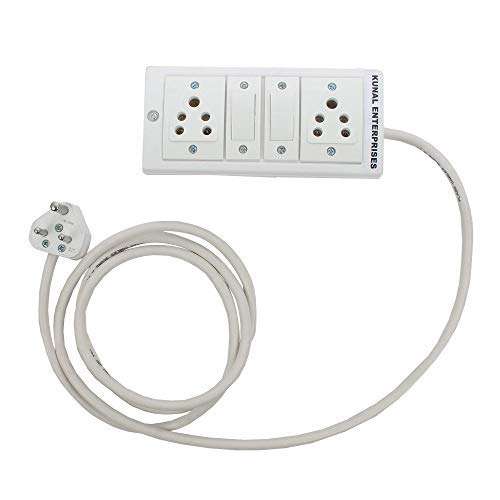 KUNAL Extension Board with 2 Individual Switch 2 Socket 2 Meter Long Wire Power Extension Cord 6 Amp White Surge Protector,