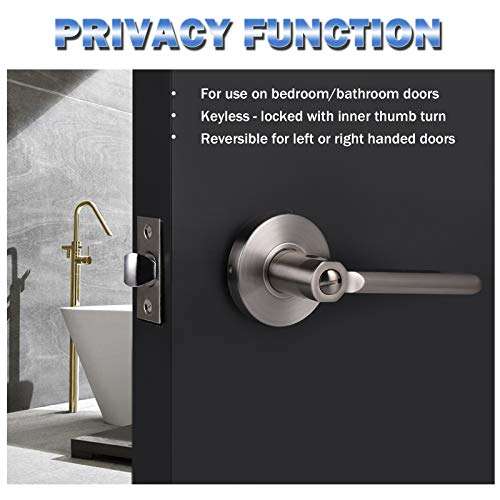Knobonly 2 Pack Privacy Interior Heavy Door Levers Right or Left Handed for Bedroom/Bathroom Keyless Handleset Brushed Nickel Finish 3