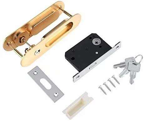 YUEXING 1 Set Sliding Wood Door Lock Handle Anti-Theft with Keys for Double Doors Latch Lock for Barn Wood Furniture Hardware Door (Color : Gold) 2