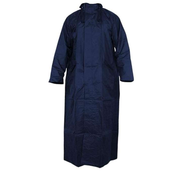 Cool Dealzz Blue Men's Polyester Long Raincoat Poncho with Pockets, Adjustable Cap and Cover- Large Size