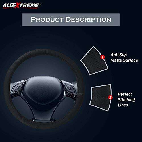 AllExtreme EXBPHM1 PU Leather Universal Anti-Slip Perforated Car Auto Steering Wheel Cover (36cm, Black) 4