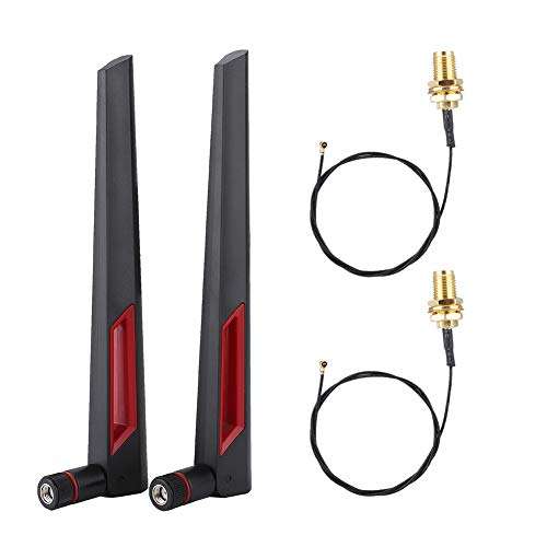 WiFi Antenna, 2PCS 8DBi Dual Band WiFi Router 2.4GHz-5.8GHz Mini PCI-E Wireless Network Card Connect Cable RP-SMA Male Connector Omnidirectional AC-88U Network Antenna