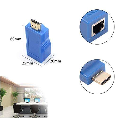 HDMI Extender, Juerly HDMI to RJ45 Ethernet Network Converter Over by Cat5-e/6 Cable Splitter 1080p up to 30m/98ft Repeater for HDTV HDPC PS4 STB 5