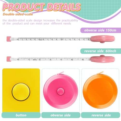 Kigeli 100 Pcs Tape Measure 60 Inch Retractable Measuring Tape Soft Measurement Tape Sewing Fabric Tape Measurer Flexible Pocket Cloth Fabric Measurement Digital Tape for Body (Multicolor) 3
