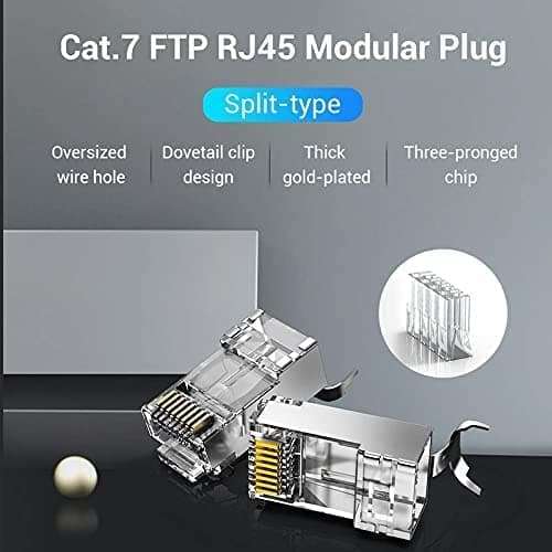 XIKKART Cat7 rj45 connector, (25 Pcs) RJ45 shielded connectors cat7, 8P8C FTP STP Network Plug Connector for CAT5E CAT6 CAT7 Stranded Cable (25 Pack) 4