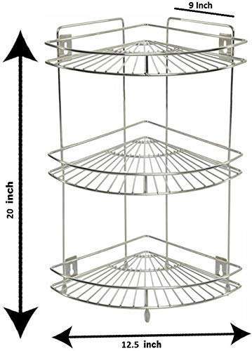 SS Private Stainless Steel Multipurpose Storage Kitchen Corner Stand Rack (Silver, 3 Floor) 3
