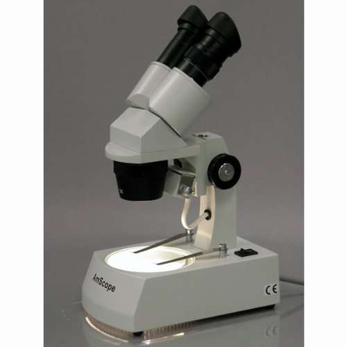 AmScope SE306-AZ-E1 Digital Binocular Stereo Microscope, WF10x and WF20x Eyepieces, 20X/40X/80X Magnification, 2X and 4X Objectives, Upper and Lower Halogen Lighting, Reversible Black/White Stage Plate, Arm Stand, 120V, Includes 1.3MP Camera and Software 5