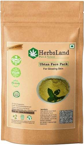 HerbsLand 100% Pure and Natural Ubtan Face Pack Mask with Orange Peel,Kappor,Wheat grass,Jasmine Essential Oil & Kasturi Haldi For Skin | Face Mask | Glowing Skin (100 g) 1