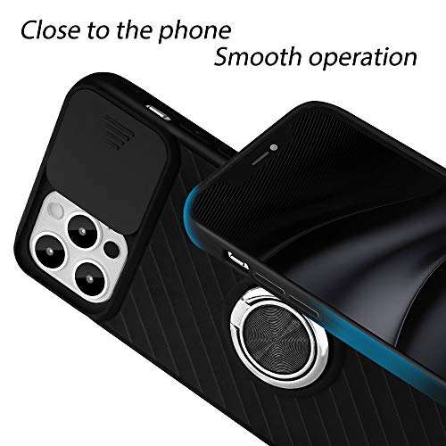imluckies Case Compatible for iPhone 12 Pro Max, Cell Phone case with Slide Camera Lens Cover Protector & 360° Ring Holder Kickstand, Camera Protection Case for iPhone 12 Pro Max 6.7 in, (Black) 5