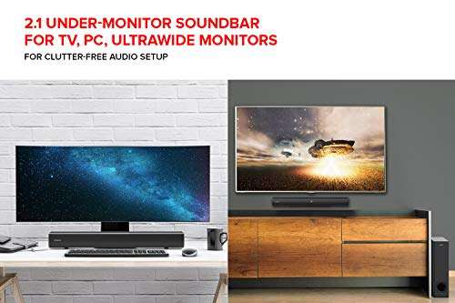 Creative Stage 2.1 Channel 160W Under-Monitor Soundbar with Subwoofer for TV Computers, and Ultra Wide Monitors Bluetooth/Optical Input/TV ARC/AUX-in, Remote Control and Wall Mounting Kit (Black) 2