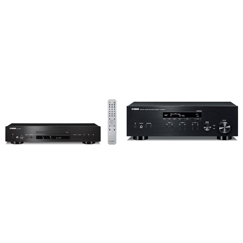 Yamaha CD-S303 Single CD Player, Black & Yamaha R-N303BL Stereo Receiver with Wi-Fi, Bluetooth & Phono 1