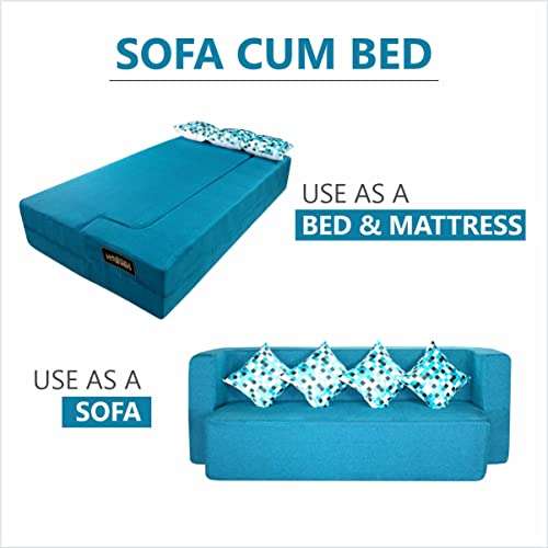 Seventh Heaven Sofa Cum Bed - Jute Fabric Washable Cover Sofa Bed (Blue, 4-Person Sofa - 78X44X14 (4Sit, 2 Sleep)) 4