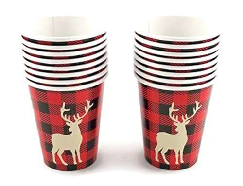 Buffalo Plaid Deer Paper Cups - 16ct Lumberjack Birthday Party Supplies Baby Shower 1