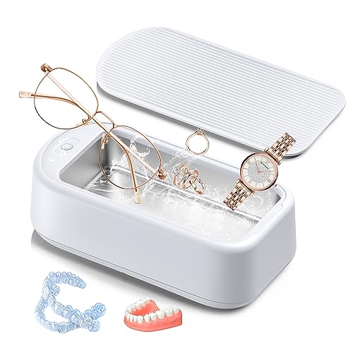 Ultrasonic Cleaner Jewelry Cleaning Machine: Portable Sonic Glasses Cleaner for Home Bathroom Room House Bath Office Bedroom