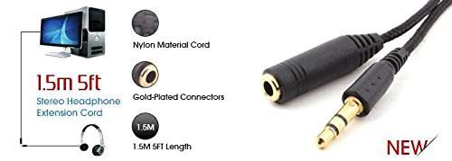 1.5m 5ft Stereo Headphone Extension Cord 3.5mm Male to 3.5mm Female Cable 2