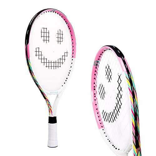 Kids Tennis Racket with Training Videos – 21 Inch Aluminum Youth Tennis Racket, Neoprene Handle – Junior Tennis Racket for Kids Age 5-12 – Childrens Tennis Rackets by Street Tennis Club, Pink/White