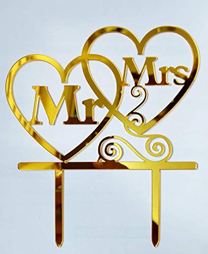 bookmyballoons™ Gold Acrylic mr& mrs Wedding Cake Topper for Engagement or Wedding Anniversary- Multi Color