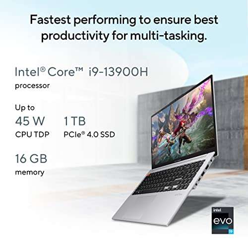 ASUS Vivobook S 15 OLED (2023), Intel Core EVO i9-13900H 13th Gen, 15.6" (39.62 cm) 2.8K 120Hz OLED, Thin & Light Laptop (16GB/1TB SSD/Iris Xe/Win 11/Office 2021/75WHr/Silver/1.7 kg) S5504VA-MA953WS 3