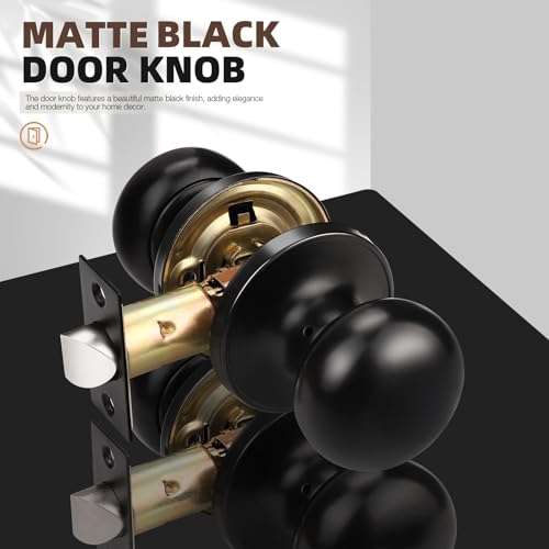 GOBEKOR 5 Pack Passage Door Knobs for Closet Door Knobs Interior Matte Black Keyless Door Knob with Lock Round Passage Knob 2