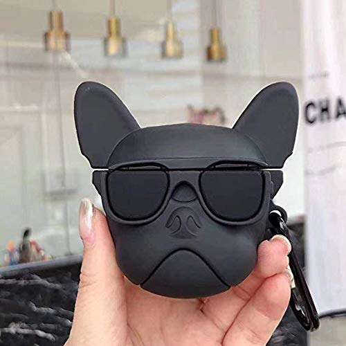 Airpods Case,New 3D Cute Cartoon Bulldog Case for Apple Airpods 1&2, Airpods Accessories Shockproof Protective Premium Silicone Cover and Skin for Apple Airpods Charging Case (Black)