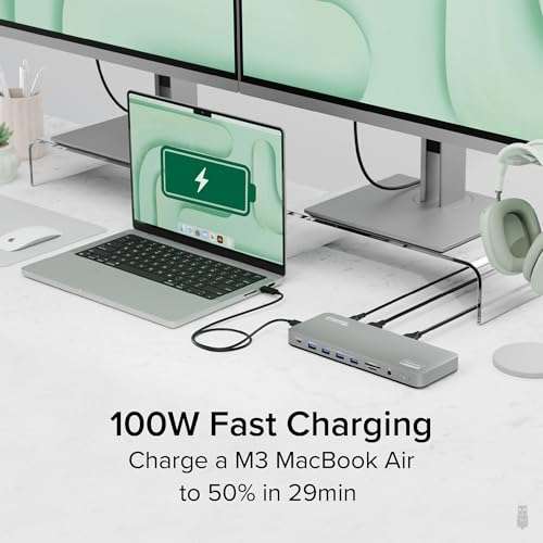 Plugable USB C Laptop Docking Station, Dual Monitor 4K 60Hz for Apple Mac M1/M2/M3/M4, 2X HDMI or 2X DisplayPort, 100W Charging DisplayLink Dock, 2 Displays for MacBook, Driver Required (UD-6950PDH) 5