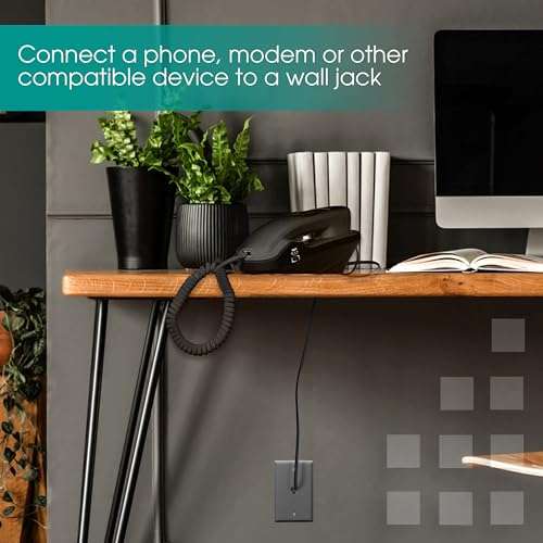 power gear Telephone Line Cord, 2 Pack, 15 Feet, Black Phone Cord, Modular Jack Ends, Works for Phone, Modem or Fax Machine, for Use in Home or Office, 46076 3