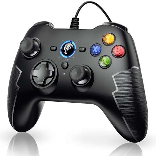 EasySMX Wired Gaming Controller,PC Game Controller Joystick with Dual-Vibration Turbo and Trigger Buttons for Windows PC/ PS3/ Android TV Box/Tesla(Black) 1