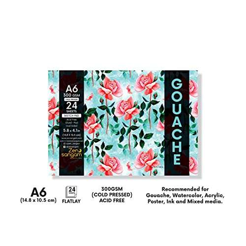 Zen Sangam Express your Mind Artists - A6 Gouache Glued Sketch Paper Pad -Rough Grain Surface, 300 GSM , Cold Pressed -(24 Sheets, Size 10.5x14.8cm) 3
