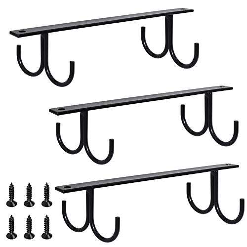 Mocoum Under Cabinet Mug Rack, Rustic Mug Organizer Rack Cup Holder Under Shelf 12 Hanging Hooks Rack for Mugs, Coffee Cups and Kitchen Utensils Display (Black-3 Pack-12 Hooks) 1
