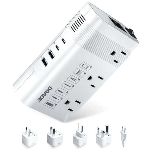 DOACE 220v to 110v Voltage Converter US to Europe: 350W 220 to 110 Voltage Converter for European Travel - International Power Adapter Plug Combo Step Down Transformer White 1