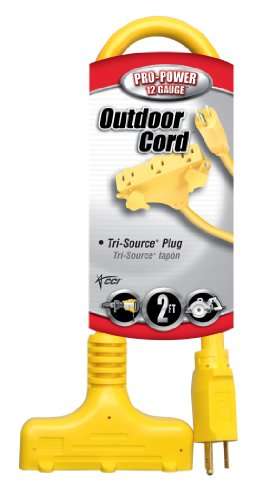 Coleman Cable 04112 12/3 Tri-Source Adapter Extension Cord, 2-Foot, Yellow 2