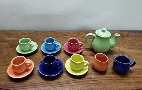 KARARI® Ceramic Kids Toys Kids Tea Set/Tea Cups Set with Suacers for Children DIY Kitchen Ceramic Tea Set for Kids Tea Set Tea Party Teapot Play Set Girls Kitchen Toy (for Kids ONLY) Red Colour 3