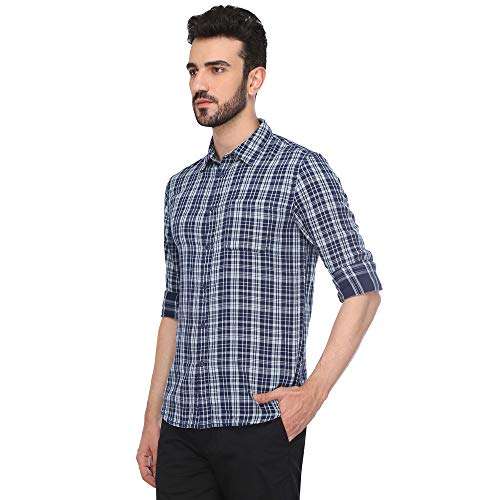 Celio Men's Checkered Regular Fit Casual Shirt (8904231575707_Indigo_XL) 3