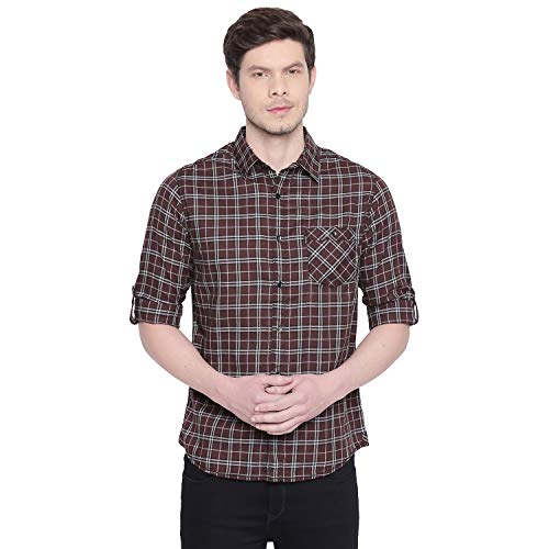 MUFTI Brown Checkered Full Sleeved Casual Shirt