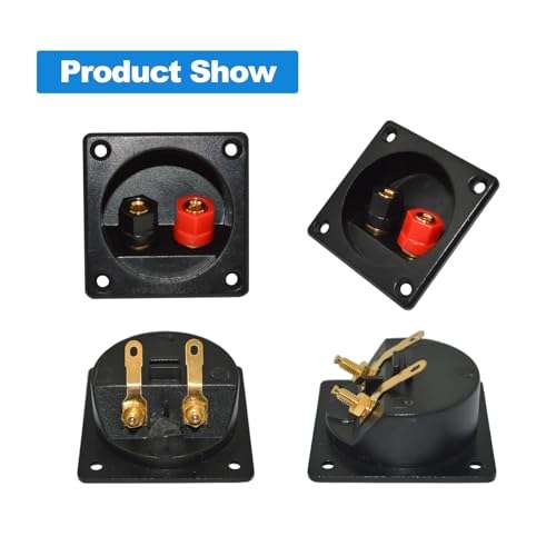 Howonder 2.2 Inch Square 2-Way Speaker Box Terminal，Speaker terminals Cup with Banana Plugs,subwoofer Box Terminal with Mounting Screws （2 Pack Black） 4