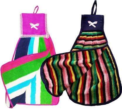 N G Products Double Sided Printed Soft Cotton Hanging Hand Towel Napkin for Wash and Kitchen Basin (Multicolor) - Pack of 2 1